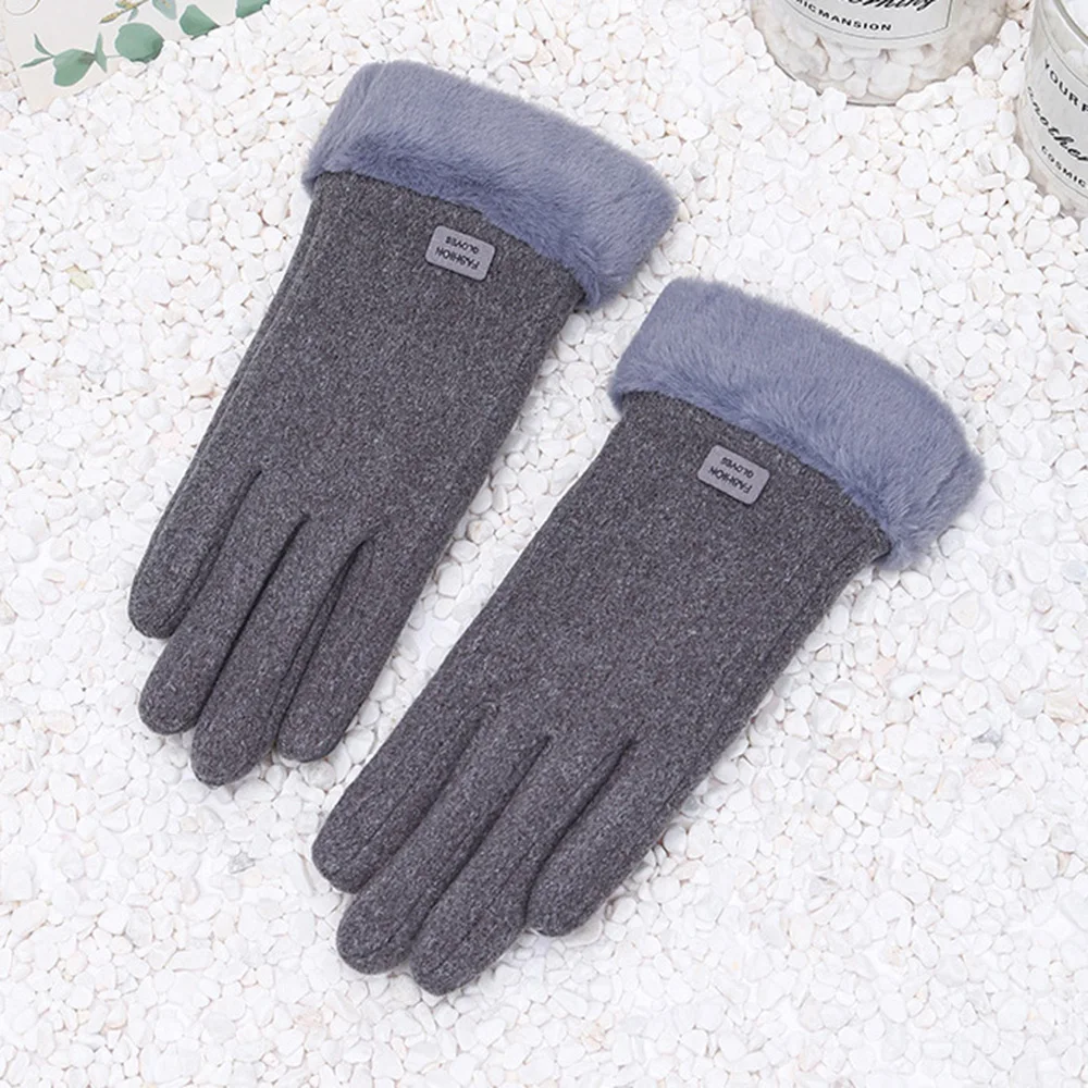 Guantes de felpa gruesos de invierno para mujer, Guantes de gamuza cálidos a la moda para exteriores, Guantes para conducir con pantalla táctil,