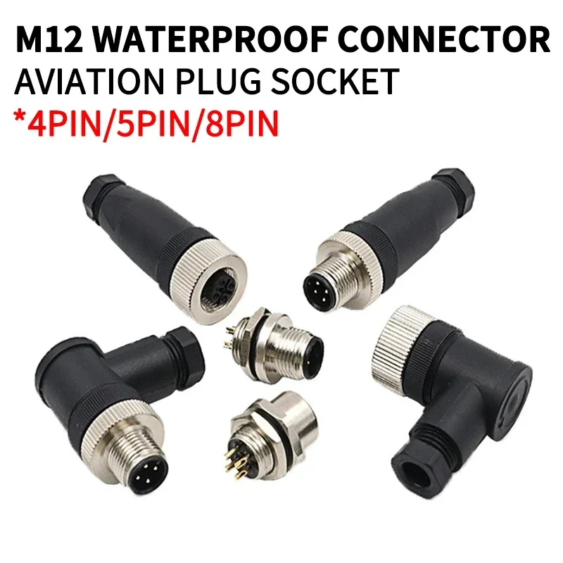 1Pcs M12 12MM Sensor Connector Straight Angle Male Female Waterproof Screw Threaded Plug Coupling 4 5 8 Pin PG7