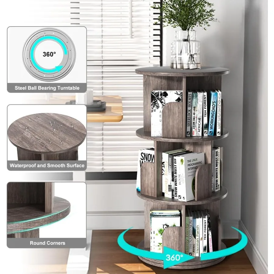 Libreria girevole girevole a 360 gradi con design girevole stretto per spazi compatti, ideale per camere da letto e soggiorni per adulti O