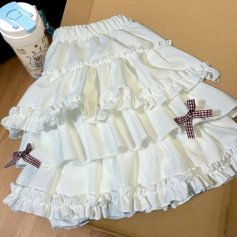 

Sweet Fancy Lace Bowknot New Short Women Skirt Spricot White Ballet Cake Pumpkin Skirt Girl High Waist Slim Fluffy A-skirt Trend
