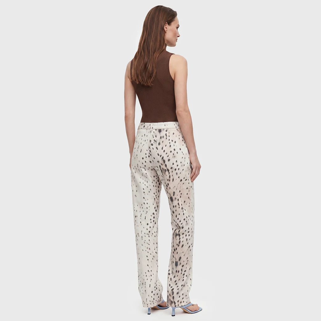 Vintage Spotted Leopard Print High Waist Wide Leg Pants Women Glossy Satin Fabric Streetwear Long Trousers