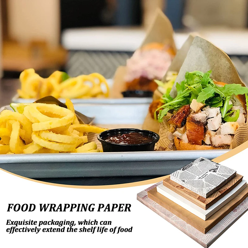 50pcs Oil-Proof Baking Food Wrapper Wax Paper Burger French Fries Wrapping Oilpaper Kitchen Sandwich Bread Food Baking Tools Mat