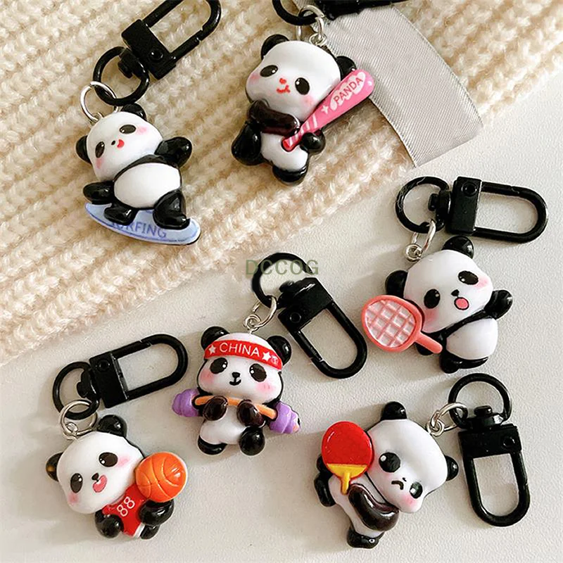 Cartoon Cute Sports Panda Keychain Bag Pendant Charm Backpack Funny Hanging Ornament Unisex Decorations Couple Accessories Gifts