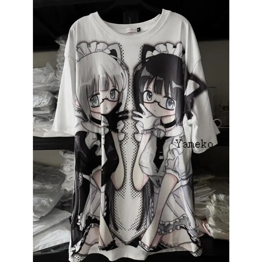 Anime Couples Y2k Print Short Sleeve Cartoon Kawaii Tshirts Women Summer Japanese Camisetas O Neck Sweet Preppy Style Tees