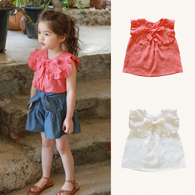 

2025 Summer Korean Children's Clothing Girls Girls Lace-up Bow Lapel Shirt Spot Fashion Casual Baby Top