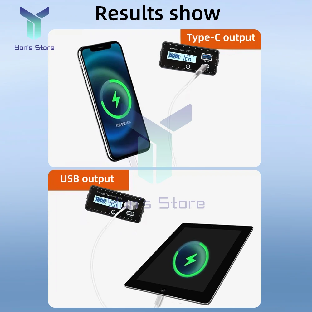 DC 8-30V Digital Battery Capacity Indicator Lead-acid Lithium Iron Tester Instrument Tool USB+Type-C Fast Charging Interface