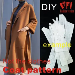 Long ladies double-sided cashmere coat cutting drawings 1:1 garment making pattern BFY-241