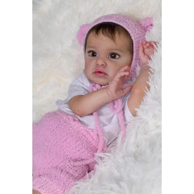 

50cm Reborn Doll Chantal African American Newborn Doll Lifelike Princess Girl Soft Touch 3D Skin Art Doll