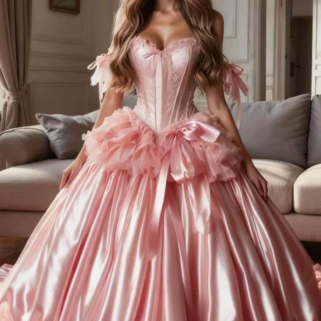 Elegante fuera del hombro volantes corsé con cordones Lolita Rococó Belle vestido de fiesta rosa victoriano princesa vestidos de noche personalizados