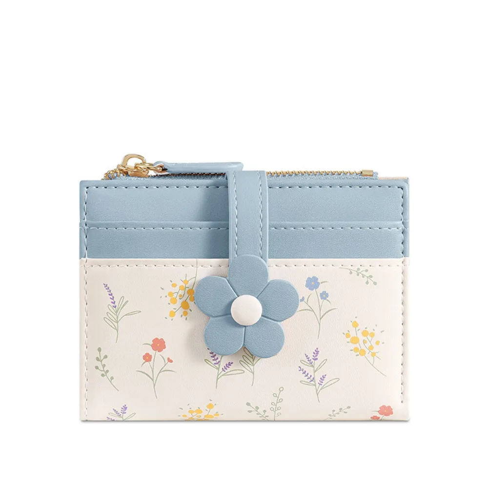Flowers Printed Mini Coin Purse Multi-Cards Slot Zipper Women's Short Wallet Portable Practical Mini Keychain Bag Women