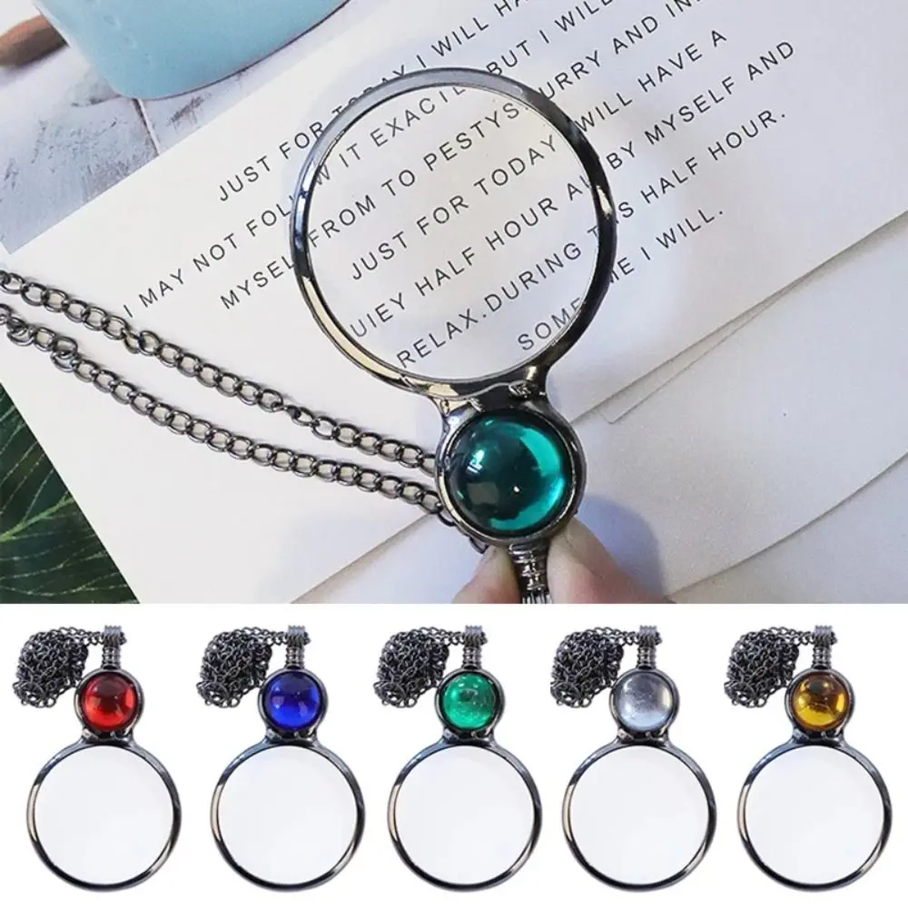 Durable Vintage Magnifying Glass Necklace Magnifier Jewelry Decoration Neck Chain Compact Crystal Clavicle Chain Girls