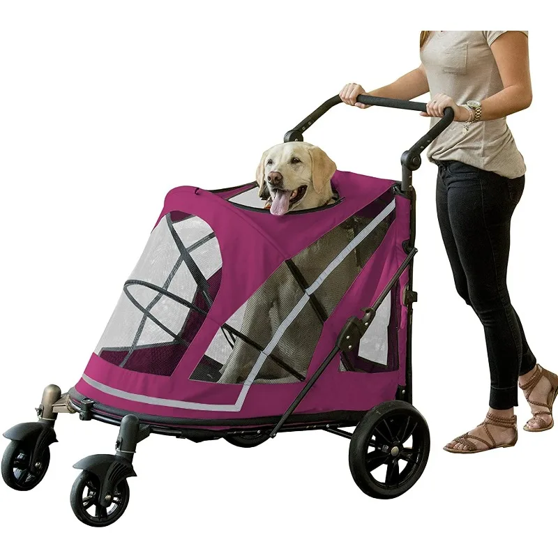 

NO-Zip Pet Stroller with Dual Entry, Push Button Zipperless Entry for Single or Multiple Dogs/Cats, Pet Can Easily Walk in/Out