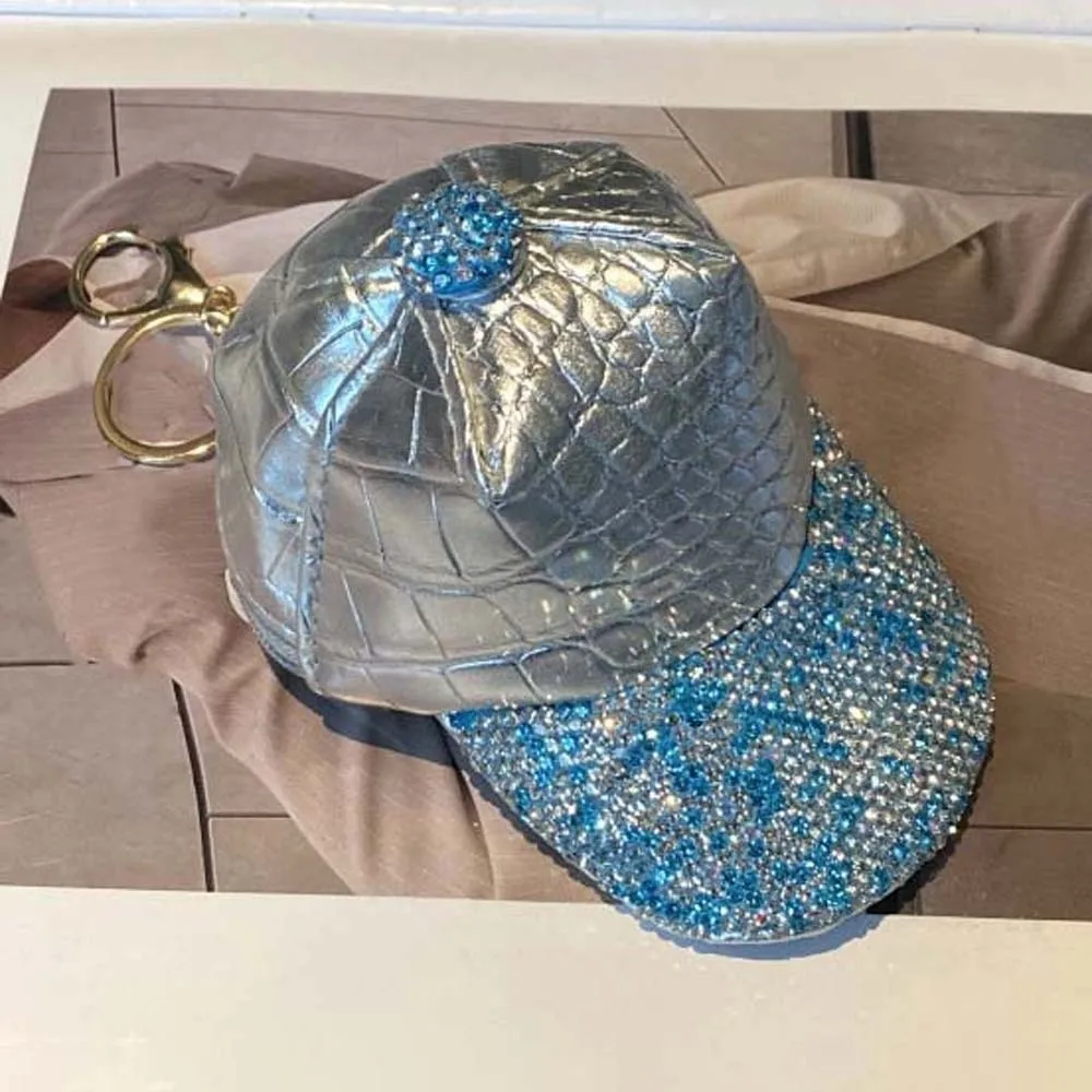 Polyester Baseball Cap Pendant Pouch Rhinestone Crocodile Grain Leather Hat Hanging Bag Anti-splash Water Contrast Color