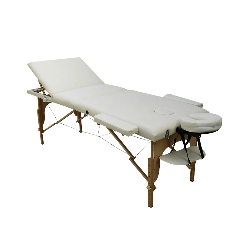 Professional 3-Section Foldable Adjustable Massage Beauty Bed, PU Leather Top & Wooden Frame, For Salon Home Spa