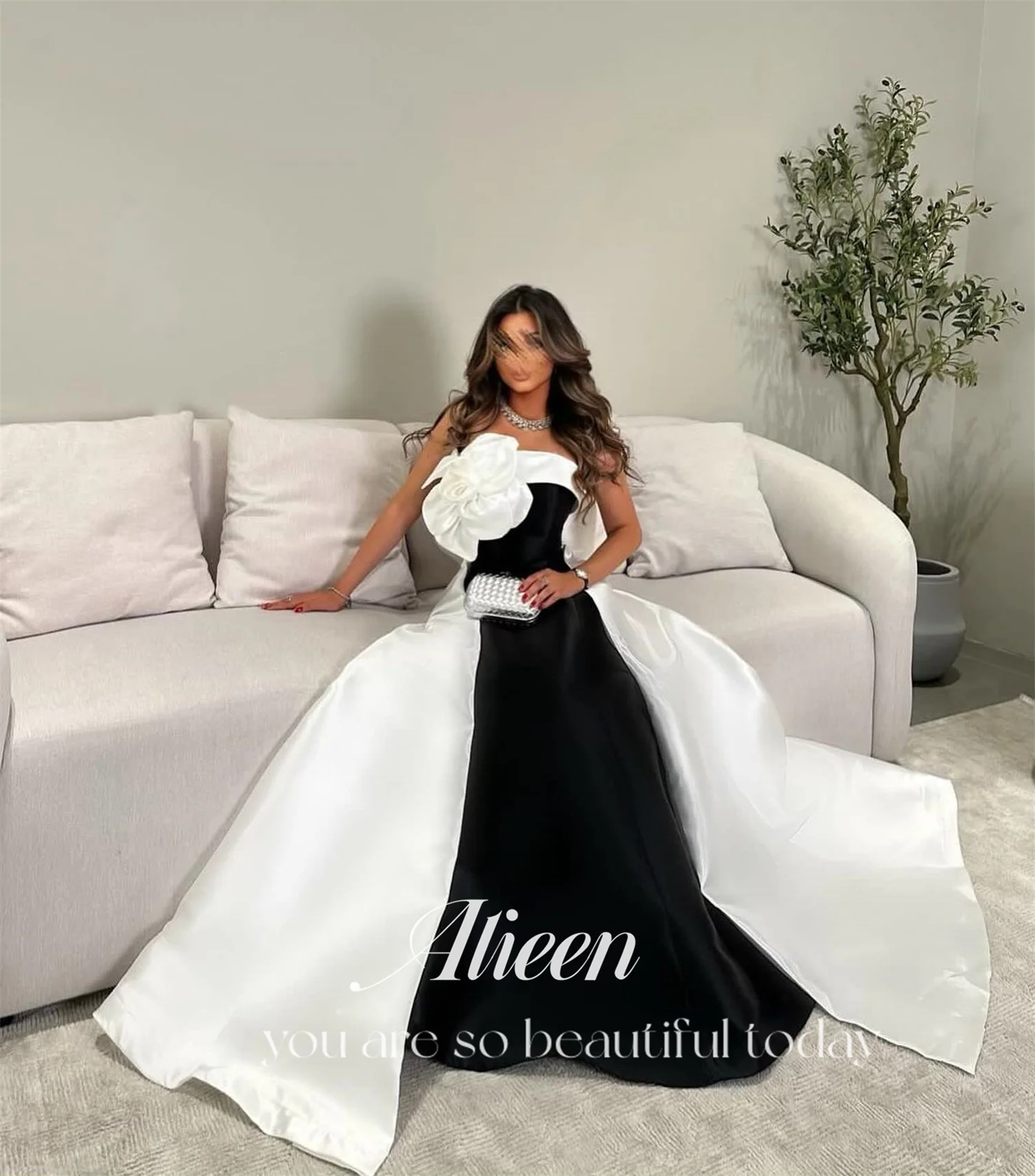 Aileen preto laço personalizado 3d flores elegante vestido de festa de casamento vestidos de noite longos festas femininas mulher baile de formatura