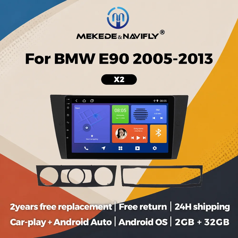 9-Zoll-Android-Autoradio für BMW 3er BMW E90 E91 E92 E93 2005-2013 Multimedia-Player Autoradio mit Unterstützung für kabelloses CarPlay und Auto BT