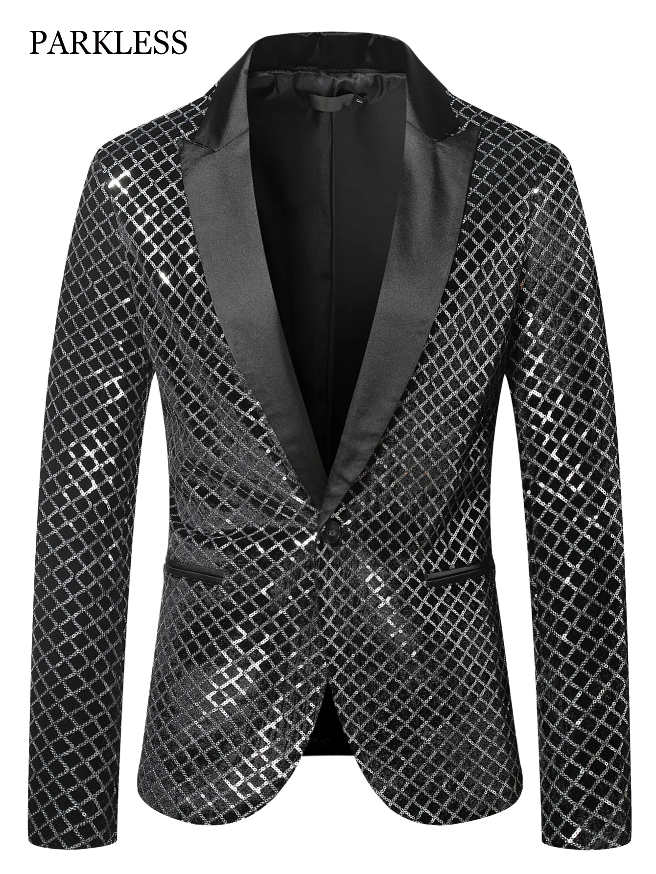 Glitter Embellished Blazer Groom Jacket Stylish Men One Button Shiny Plaid Tuxedo Blazers Mens Nightclub Prom Stage Costumes