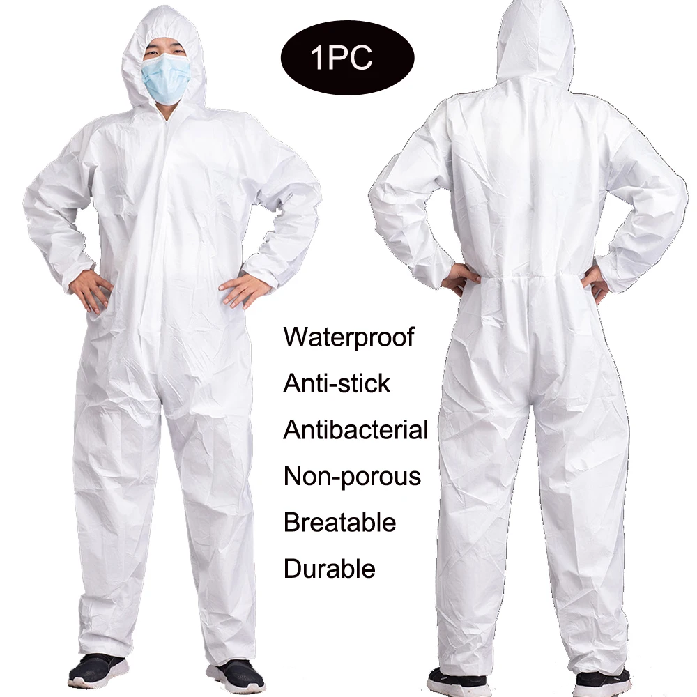 Unisex Protective Sanitary Protection Jumpsuit Hazmat Suit Zip Disposable Dustproof Oil Waterproof Safe Isolation SF Coverall