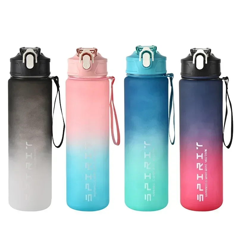 800ml/28oz Large Capacity Sports Water Bottle Leak Proof Colorful Plastic Cup Drinking Outdoor Travel Portable Gym Fitness Jugs