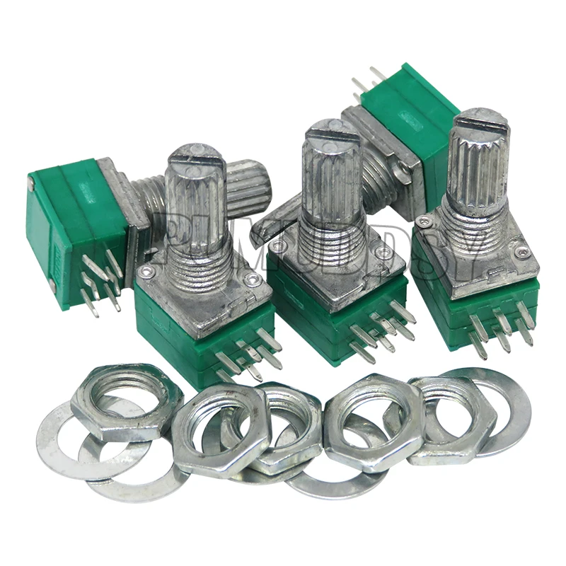 5PCS RK097G 5K 10K 20K 50K 100K 500K B5K with a switch audio 6PIN shaft 15mm  amplifier sealing Potentiometer RK097 Green