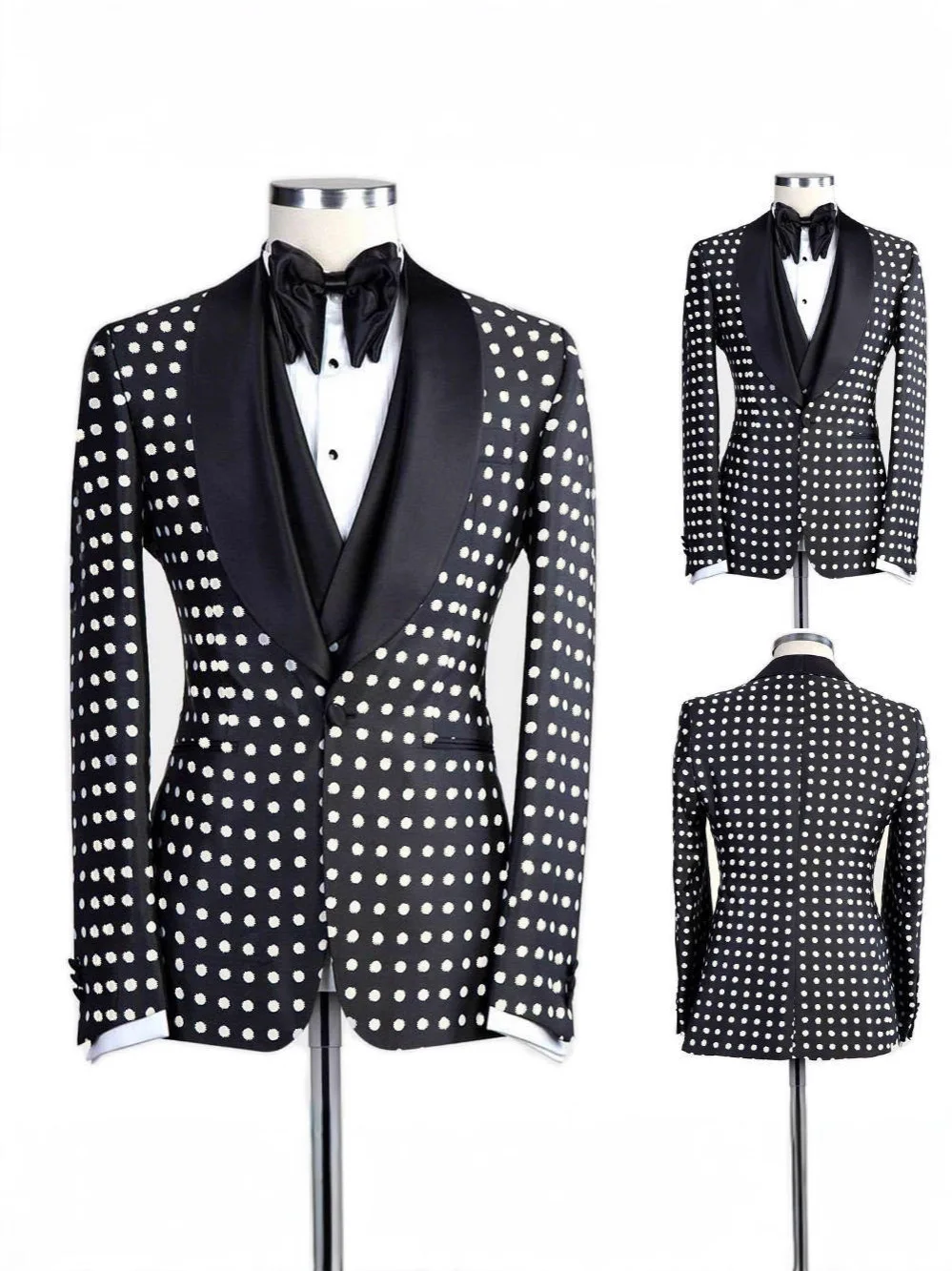 Casual business dinner slim suit, Temperament polka dot single-breasted men's suit.3-piece Men's Suit (Blazer+Vest+Pants )