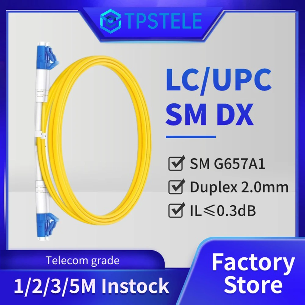 10PCS Fiber Patch Cable, 1/2/3/5M, 2 Fibers Duplex, LC/UPC to LC/UPC, Single Mode OS2, Tight-Buffered Yellow LSZH