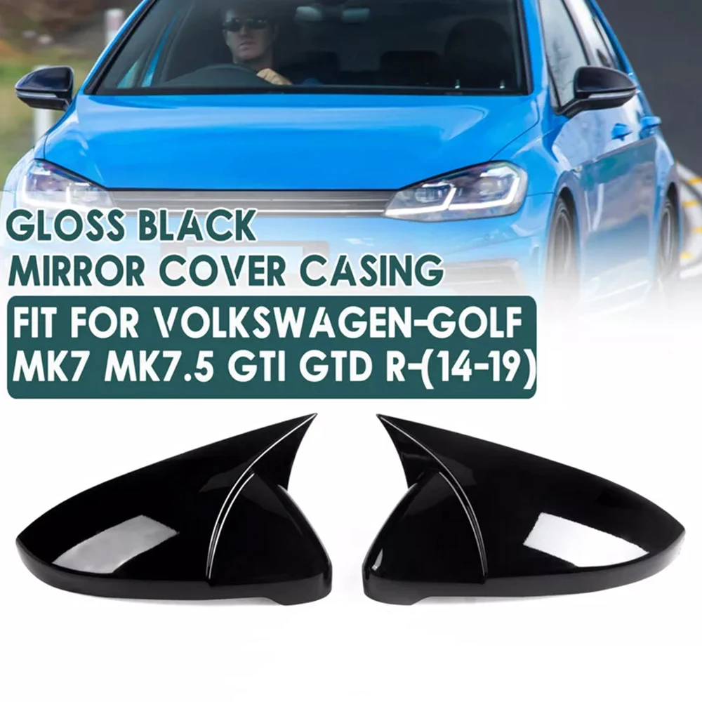 

2PCS Door Side Rearview Mirror Covers Caps Wing Mirror For VW Golf Mk7 Mk7.5 R GTI GTD 2014-2019 Gloss Black Wing Mirror Cover