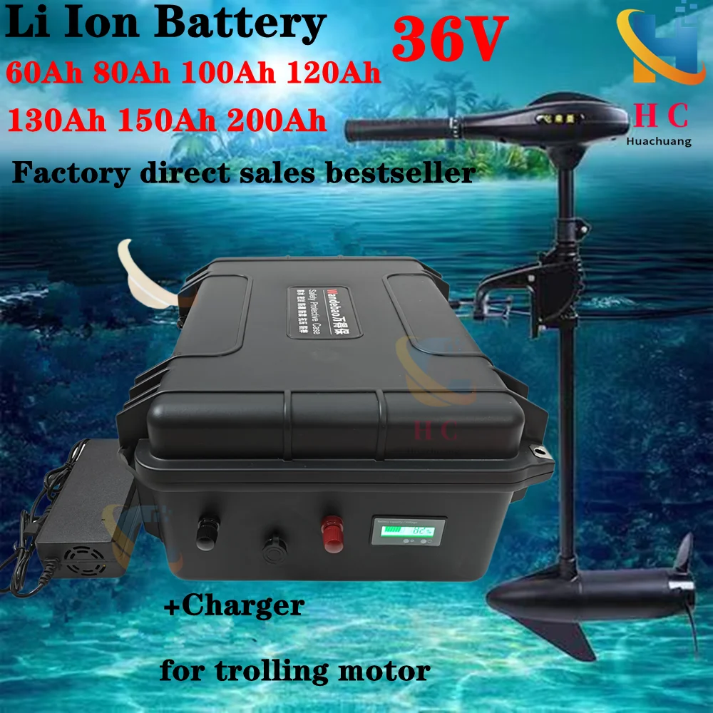 HC_36V 60Ah 80Ah 100Ah 110Ah 120Ah 130Ah 150Ah 200Ah Lithium Li Ion Battery For Trolling Motor Propeller Fishing Boat +Charger