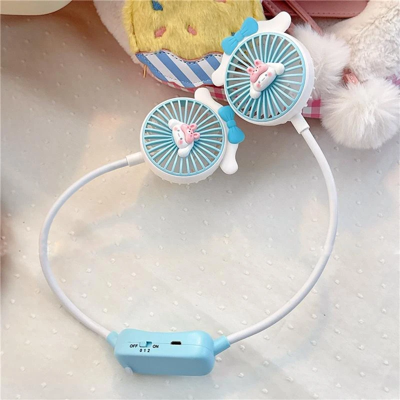 Sanrios Kuromi Cinnamoroll My Melody Summer Halter Neck Double Head Usb Hose Fan Kawaii Anime Portable Second Gear Small Fan