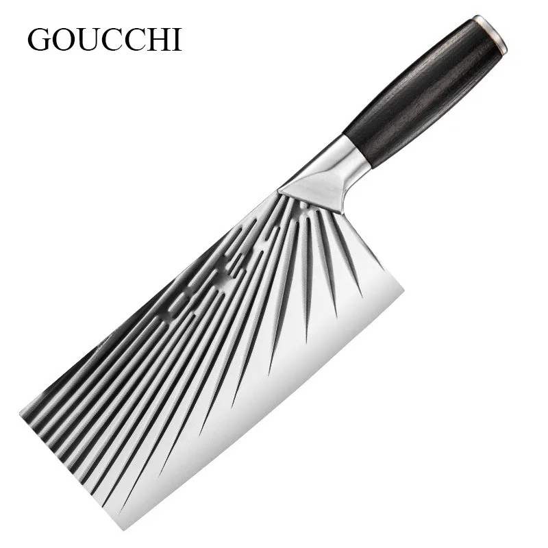 Non Stick Forged Knife Hammer Pattern Kitchen Cleaver Chopping Slicing Use Kitchen Knife Butcher Cleaver 8 Inch Blade WoodHandle