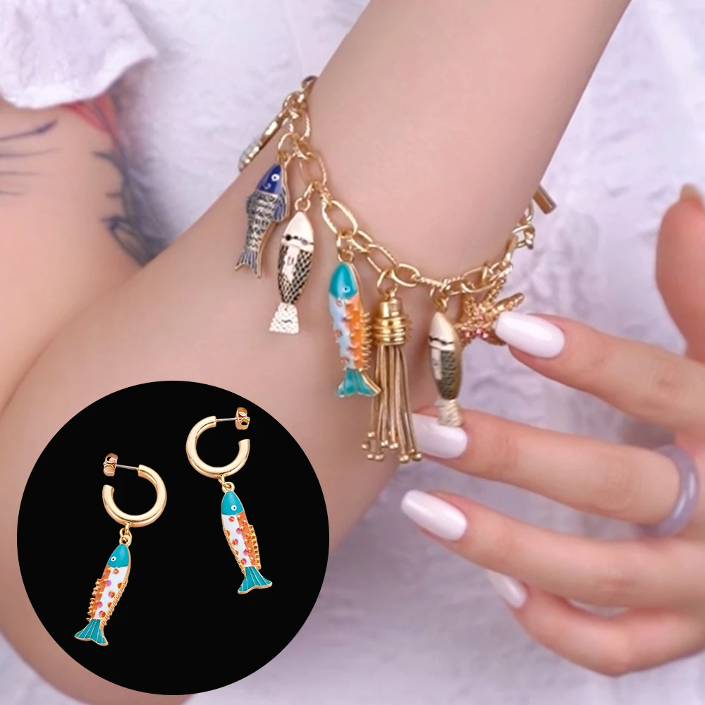 

Charm Bracelet Color Fish Heavy Metal Bangles Set for WoMens Luxury Golden Stainless Steel Jewellery Accessories Bohemian Gift