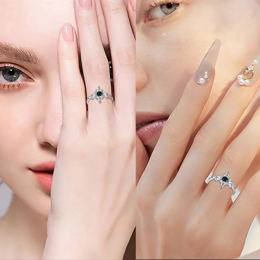 WOSIKATE خمر موضة الأسود خاتم زركونيا للنساء 925 الفضة والمجوهرات شخصية تموج ماجيك عقدة البنصر بالجملة