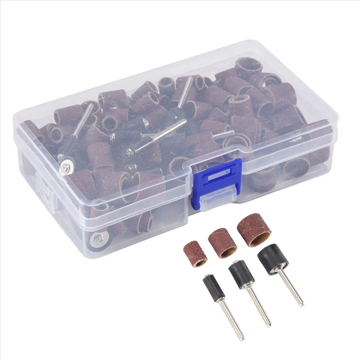 ✱132 Pieces Drum Sander Set with Free Box Including 120 Pieces Nail Sanding Band Sleeves and 12 Pieces Drum Mandrels for Dre