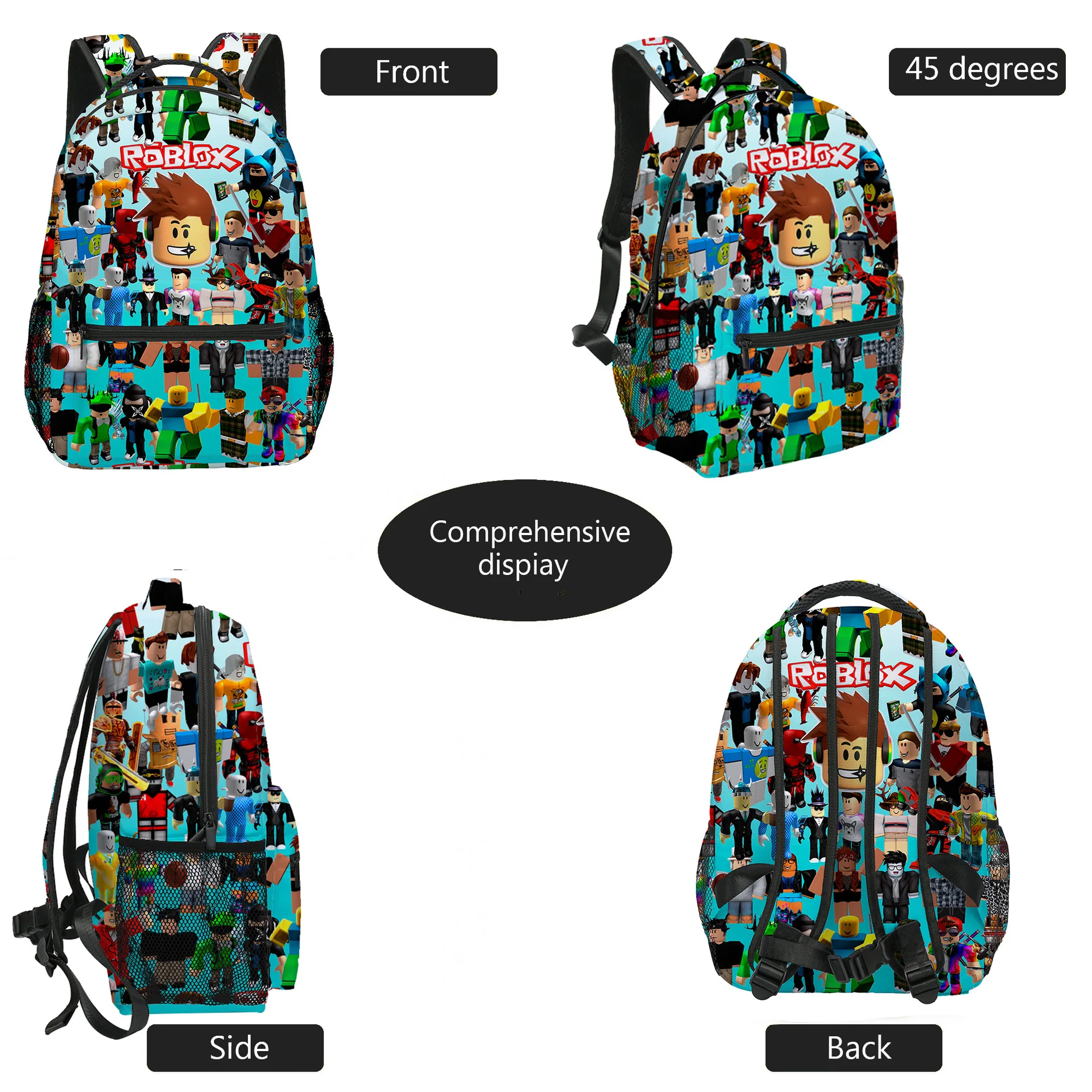 Upgrade 3PC-SET Set ROBLOX Virtual World Primary Secondary School Schoolbag Backpack Mochila Backpack Lightening Zipper Shoulder