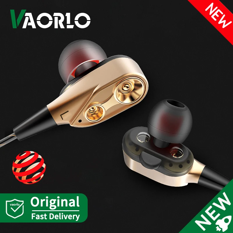 Double Moving Coil Headphones 3.5mm AUX With Mic Dynamic Headset In-Ear Music Gaming Sport Earbuds Bass Surround Shocking Sound
