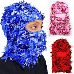 New Unisex Fuzzy Balaclava Hat Ski Mask Knitted Beanies Hats Distressed Winter Windproof Warm Cycling Camouflage Cap For Party