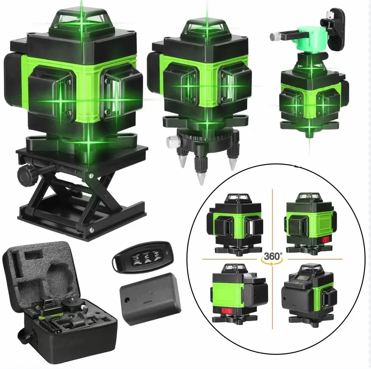 Laser 4d 16 12 Linhas Nível ° Ferramenta de Nivelamento de Bateria de Lítio Recarregável Usb com Autonivelamento de 3000mah com Linhas de Inclinação Horizontais