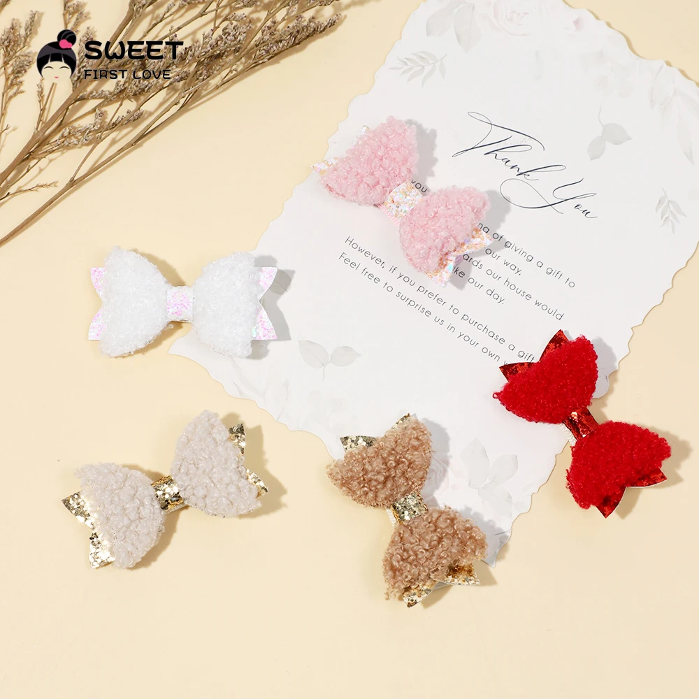 Princess Sequin Teddy Velvet Bow Hairpins Cute Girl Headwear Hairgrip Baby Girl Hair Clips Barrettes Hair Accessories Children