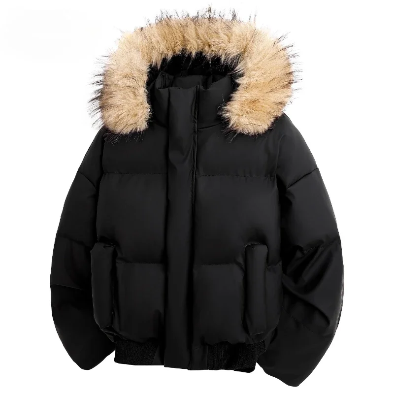 Man Parka Jacket Winter Fashion Fur Collar Warm Jacket Women Solid Color Casual Hooded Parka Coats Outwear American Couple 2026