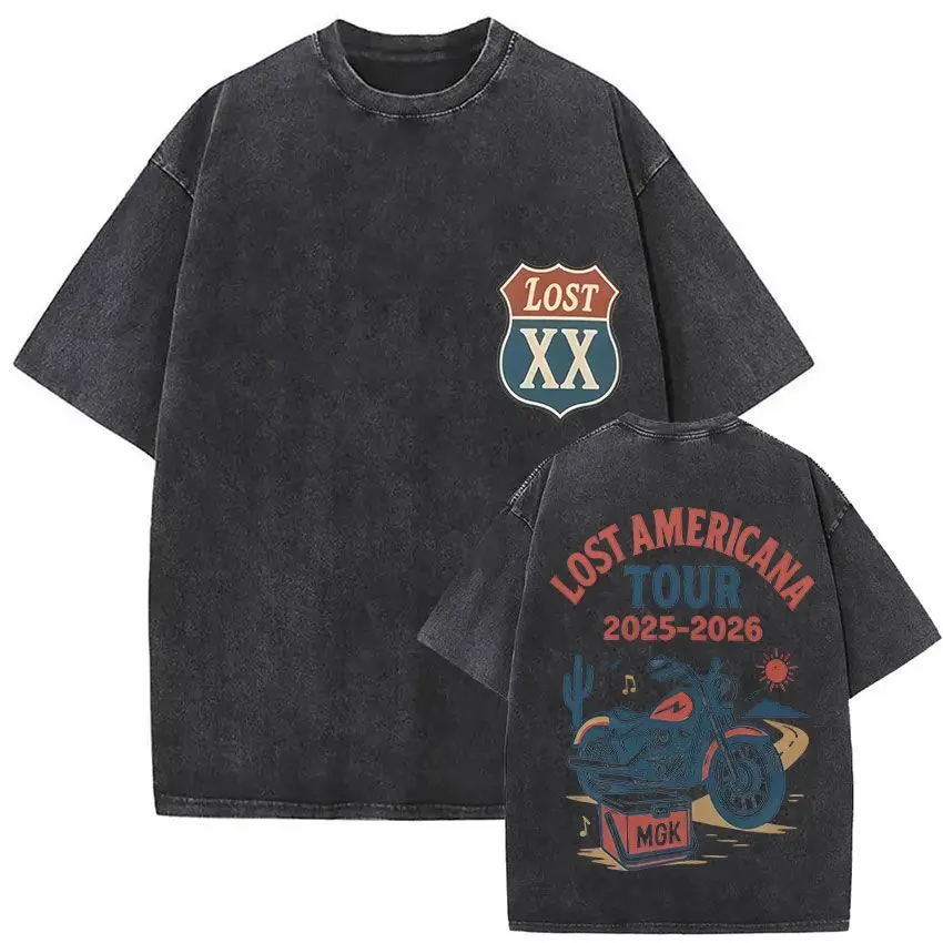 

Lost Americana Tour 2026 Mgk Graphic Cotton T-shirt for Men Summer Vintage Streetwear Short Sleeve Rock Music