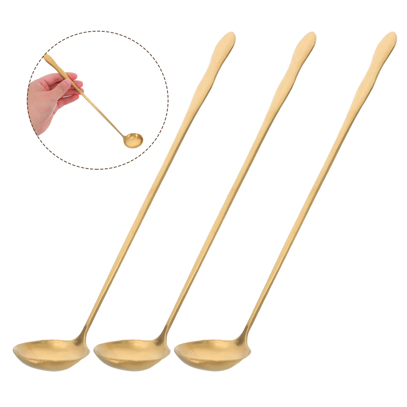 

3pcs Stainless Steel Long Handle Soup Hot Pot Ladle Coffee Stirring Spoon Cocktail Teaspoon Serving Mixing Kitchen Utensils