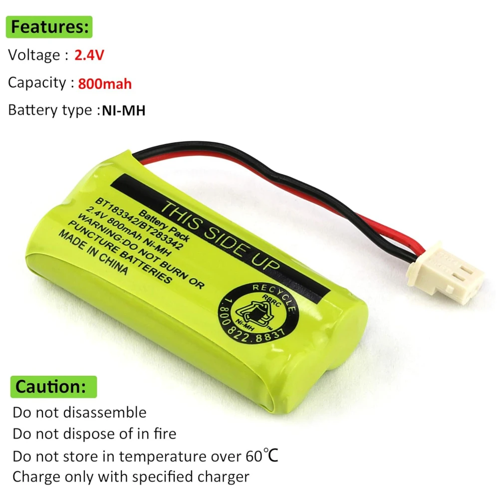 BT183342/BT283342 2.4V 800mAh Ni-MH BT166342/BT266342 BT162342/BT262342 Rechargeable Cordless Phone Battery CS6709 CS6609 CS6509