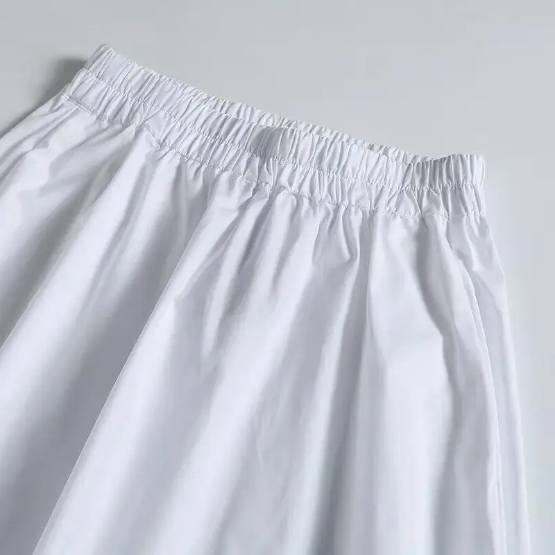 Maxdutti Southern France Fashion Elegant Cotton Midi Skirt Woman Clothes Minimalist Style Elastic Waist White Skirts Faldas 2027