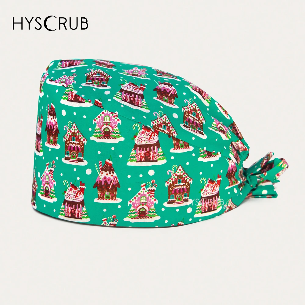 عيد الميلاد منزل مطبوعة قبعة التمريض المرأة الجراحية الطبيب فرك قبعة طبيب الأسنان المهنية عيد الميلاد قبعة طبية