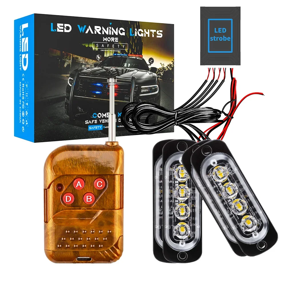 

4pcs Wireless Remote Control Car Front Grille Strobe Light LED Flashing Emergency Lamp Police Warning Flash Signal DRL 12V 24V