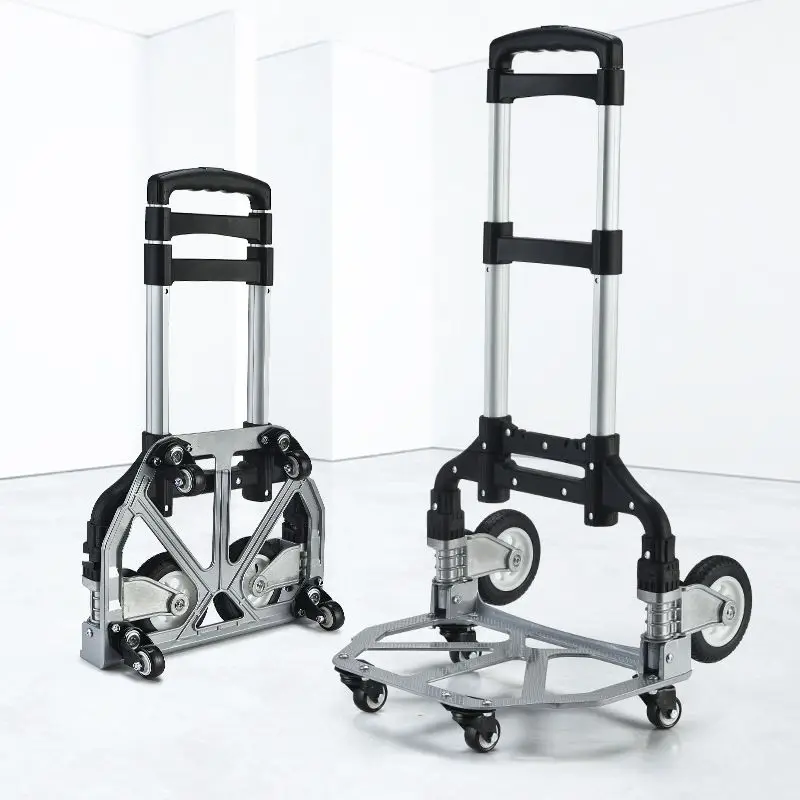 Portable Folding Trailer Aluminum Alloy Trolley Folding Stair Cart With Wheels Home Lightweight Climbing Travel Folded Trolley