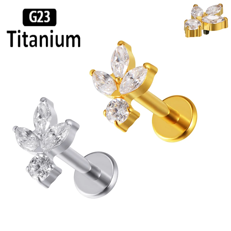 ASTM F136 Titanium Piercing Internal Thread Lip Ring CZ Labret Earring Tragus Ear Cartilage Helix Stud Ear Lobe Body Jewelry 16G