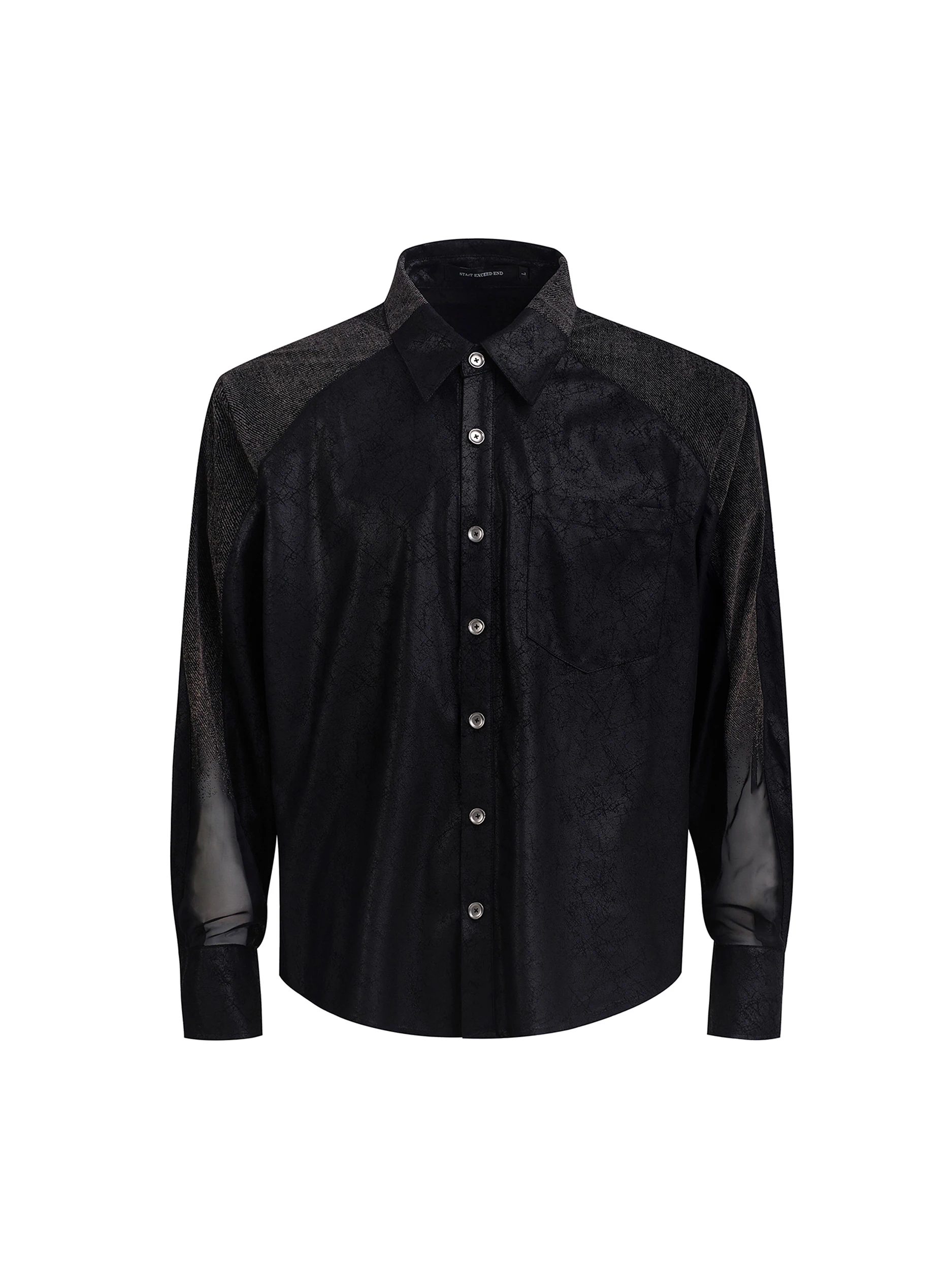 Men's 2025 Autumn New Trendy Handsome Mesh Gauze Tops Shoulder Padded Loose Comfort Shirts Men's High-end Tie Long-sleeve Shirts