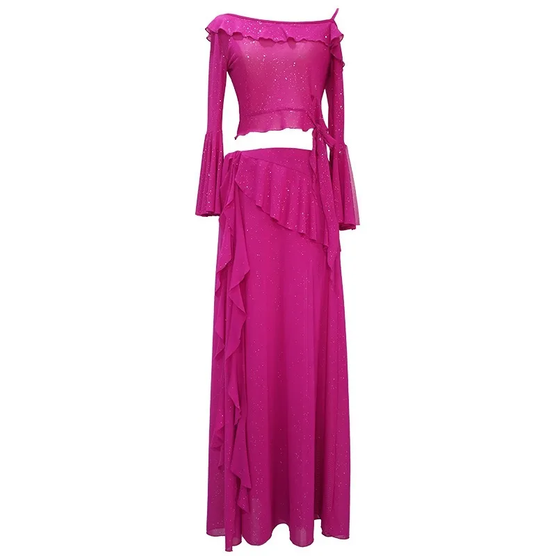 customized New belly dance costumes performance outfit mesh sequin sexy long skirt set Oriental dance practice outfit for women