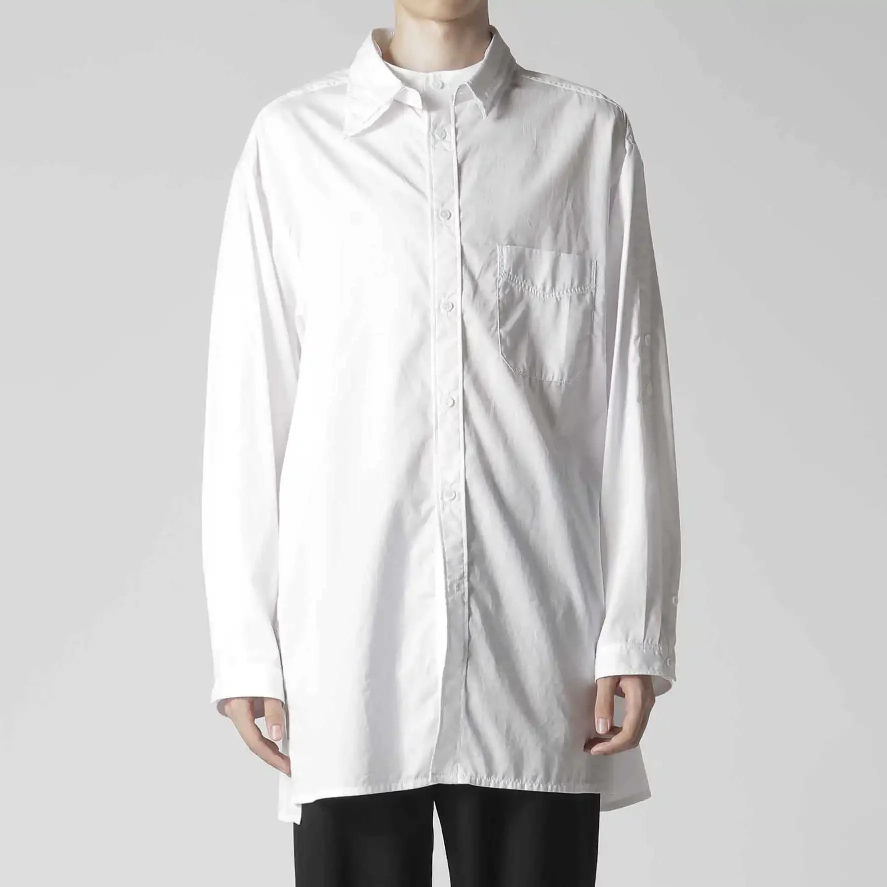 

YOJI OOAK однотонная однобортная рубашка с двойным воротником и длинными рукавами, простой и модный дизайн воротника, мужская рубашка из чистого хлопка